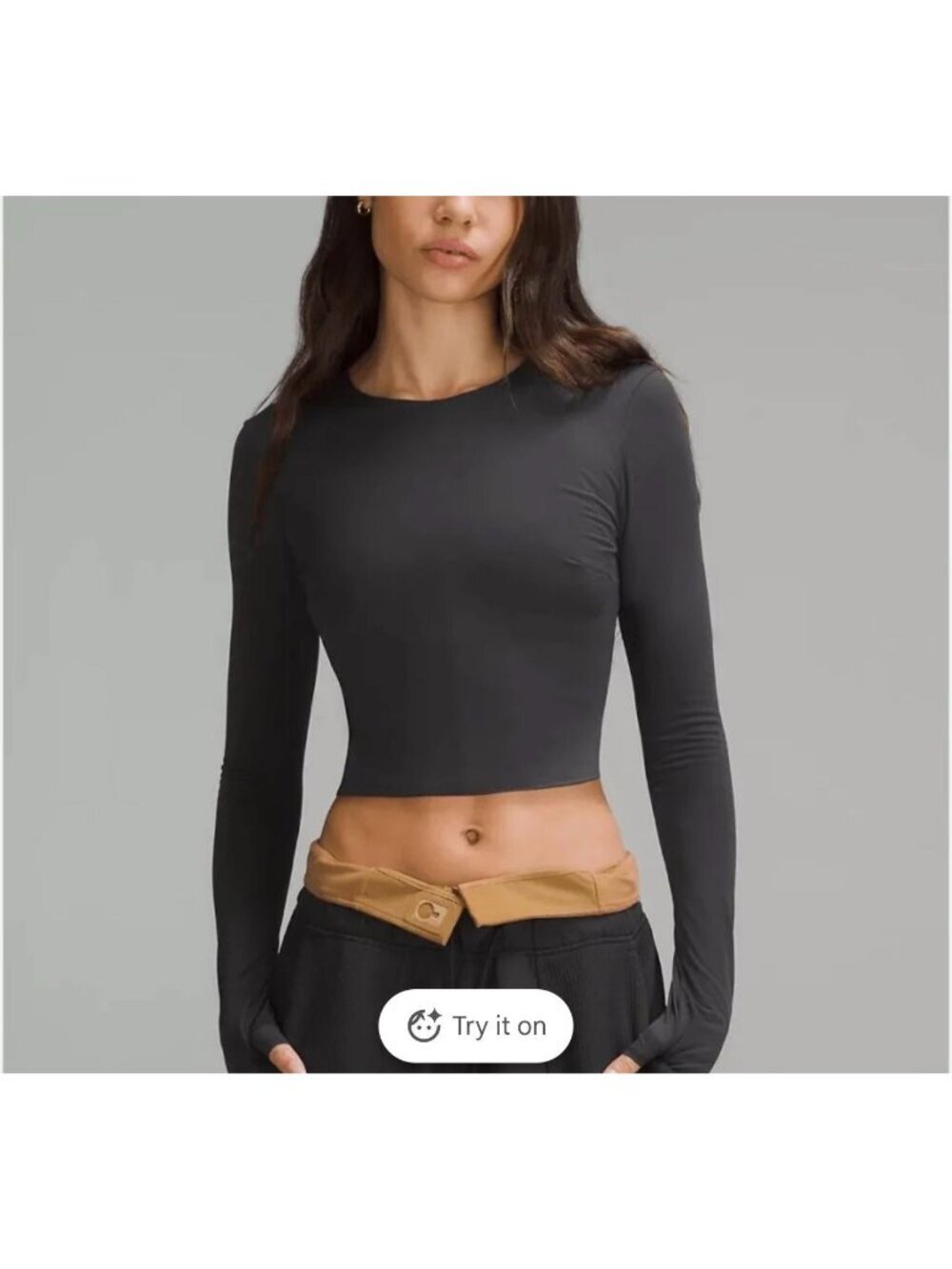 Lululemon Tight Fit Lined Black Long Sleeve Crop Top Women’s Size M J218